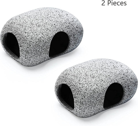 Aquarium Hideaway Rocks for Aquatic Pets to Breed, Play and Rest, Safe and Non-Toxic Ceramic Fish Tank Ornaments, Small Decor Rocks for Betta (3.7"X2.7"X2"(2 Pcs))