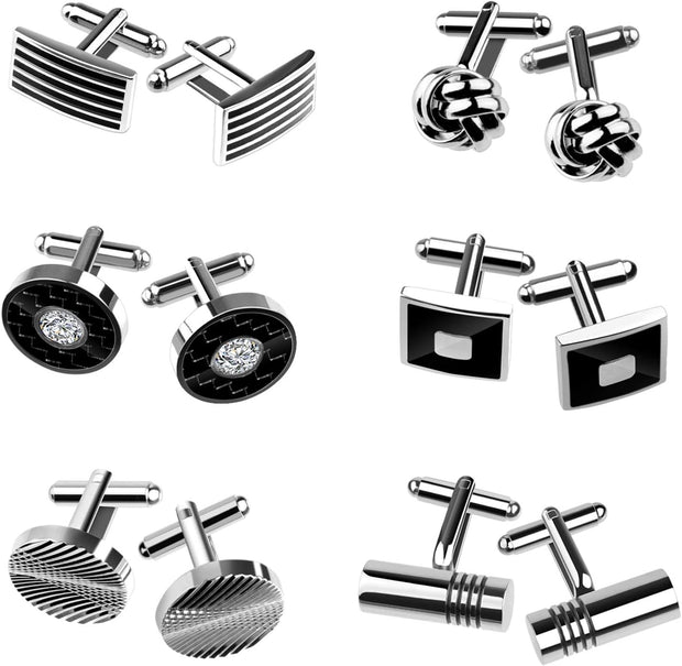 Cufflinks for Men, Fashionable Retro Striped Cuff Links Classic Tie Clips for Suit Shirt Wedding Business Graduation Gift