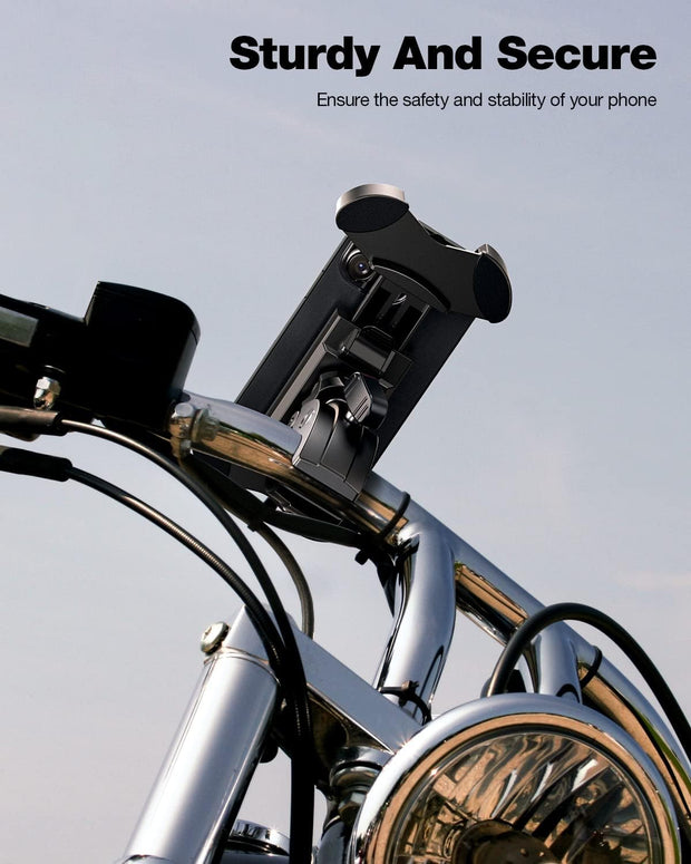 Universal Bike Phone Mount,Motorcycle Phone Holder-Sturdy and Secure,One-Hand Operation,360°Rotating,Security Lock, Compatible for All Iphone Series and Other 4.7"- 6.8" Cellphone.