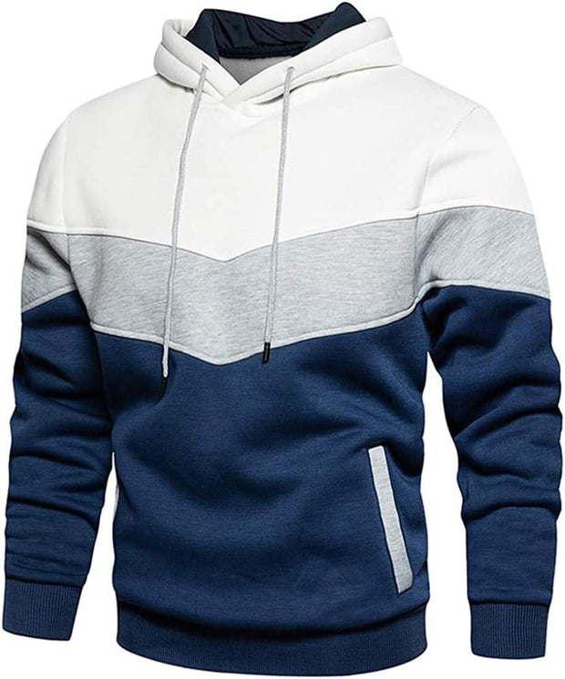 Mens Hoodie Pullover Color Block Sweatshirts Long Sleeve Hoody Drawstring Casual Tops with Pockets