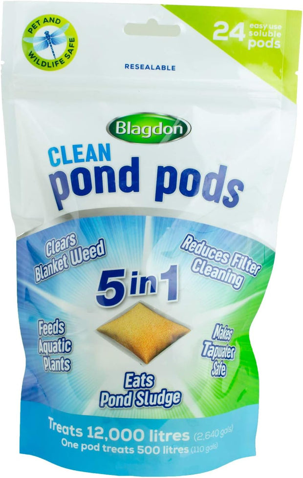 Clean Pond Pods, Clears Blanket Weed, Reduces Filter Cleaning, Feeds Aquatic Plants, Eats Pond Sludge, Removes Chlorine, Makes Tap Water Safe, Pet & Wildlife Safe (Pack of 6 Pods)