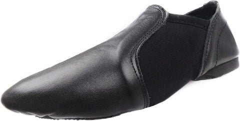 Jazz Shoes Slip on Jazz Dance Shoes Soft Leather Split Sole, Rubller Heel Neoprene Jazz and Modern Stage Shoes Black