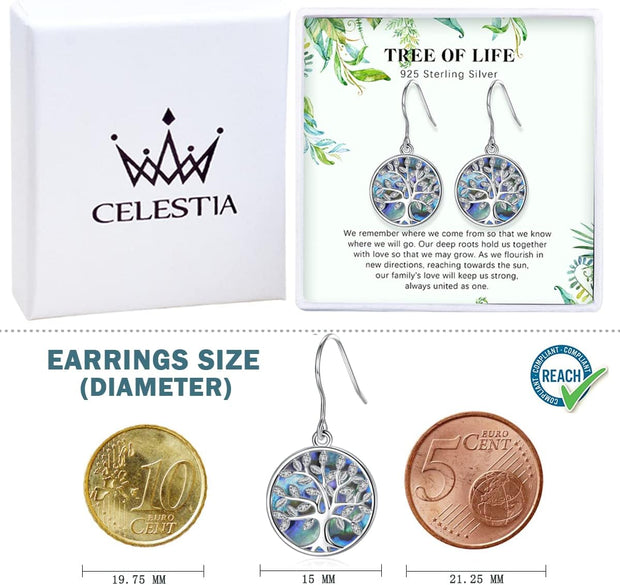 Tree of Life Earrings Women Sterling Silver Dangle Drop Earings Jewellery Gifts for Mom Wife Daughter Sisters