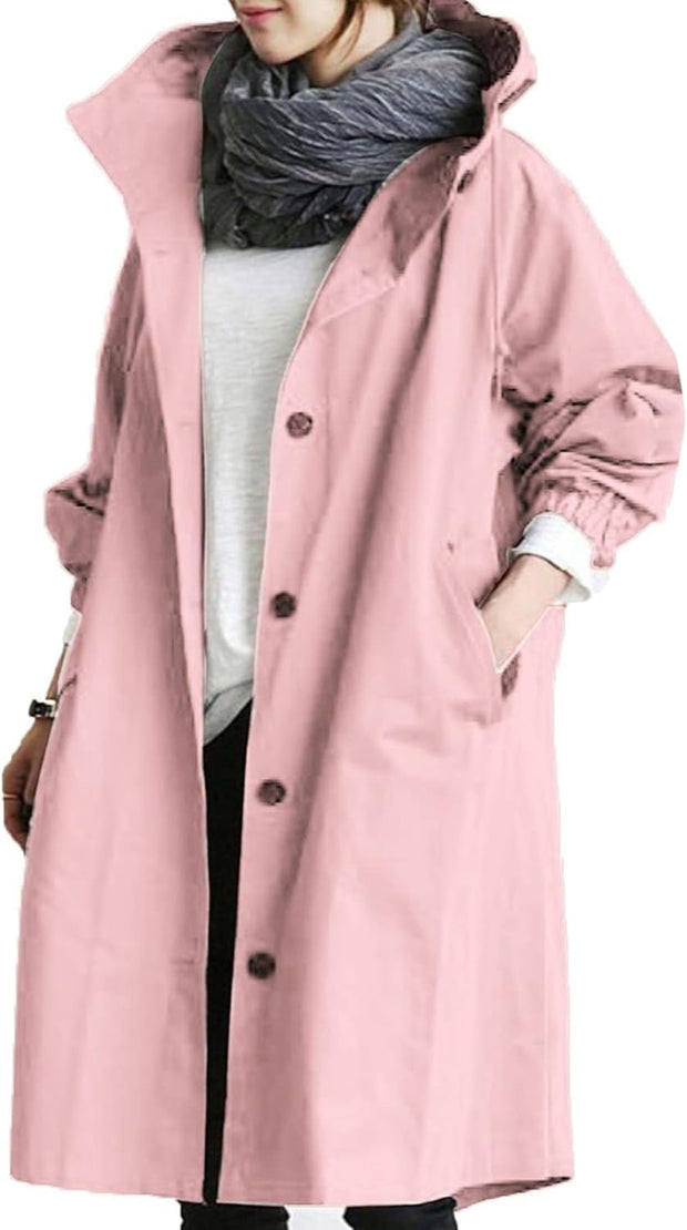 Jackets for Women UK Casual Long Trench Windproof Coat with Pocket plus Size Hooded Lapel Collar Windbreaker Jacket Casual Loose Fit Spring Autumn Coat Outwear