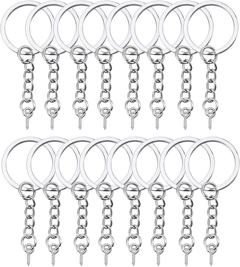 100Pcs Keychain Rings with Chain, Open Jump Rings and Screw Eye Pins for Crafts Charm Jewelry Making(1 Inch/25Mm)