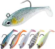 Soft Fishing Lures for Bass Pike Trout Perch, Pre-Rigged Jigs Head Sea Fishing Lures with Ultra-Sharp BKK/VMC Hooks, Plastic Artificial Swimbaits, Fishing Tackle for Saltwater & Freshwater