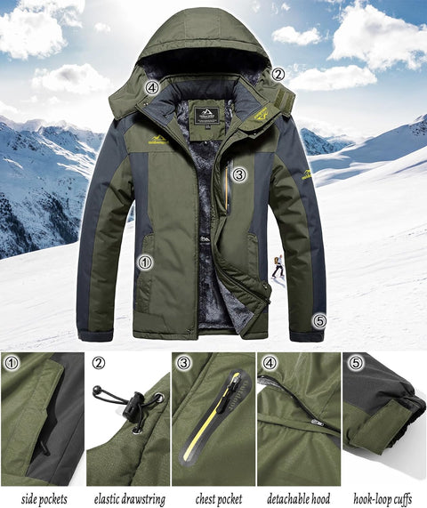 Men'S Waterproof Hiking Fleece Jacket Warm Outdoor Skiing Ice Skating Hoodie