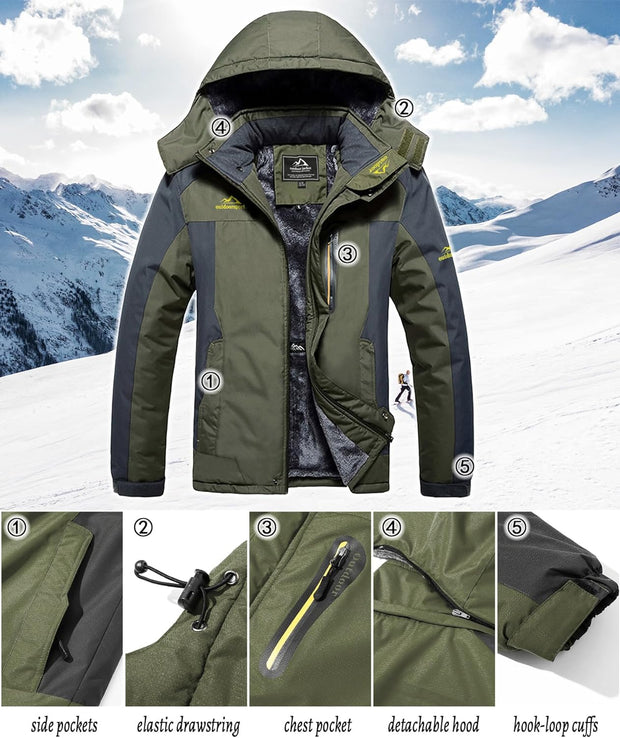 Men'S Waterproof Hiking Fleece Jacket Warm Outdoor Skiing Ice Skating Hoodie