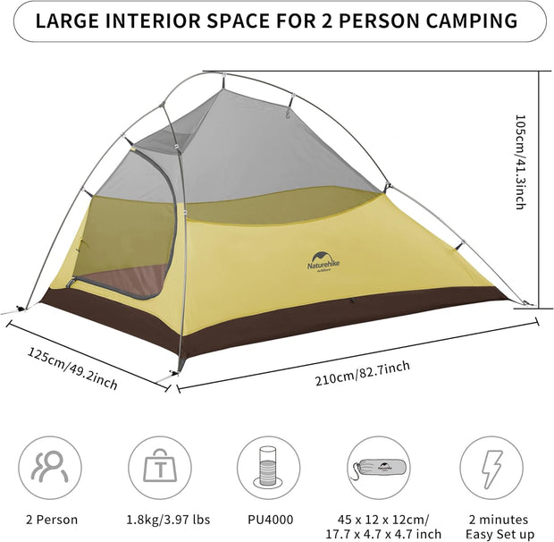 Cloud up 2 Upgrade Ultralight Tents Double 2 Person Tent 3-4 Season for Camping Hiking