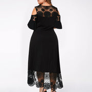 plus Size Dresses for Women Sexy Lace Splicing Cold Shoulder Ruffle Sleeve Dress Casual Loose Dress Summer Maxi Long Dress Oversized Hawaiian Beach Dresses Cruise Outfits Dresses