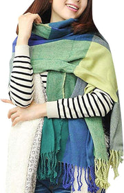 Winter Long Soft Warm Tartan Check Scarves Wraps for Women Wool Spinning Tassel Shawl Long Stole