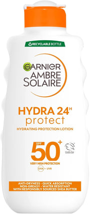 Ambre Solaire Hydra 24 Hour Protect Hydrating Protection Lotion SPF30, High Sun Protection Factor 30, Water Resistant Sunscreen, with Shea Butter, UVA & UVB Protection, 200Ml