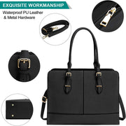 Laptop Bags for Women 15.6 Inch Ladies Leather Laptop Handbag Work Handbags Womens Tote Bag Office Black