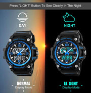 Mens Wrist Watch, 5 ATM Waterproof Digital Military Watches with Countdown/Timer/Alarm for Men, Shock Resistant LED Analogue Running Man Sports Wrist Watch - Blue