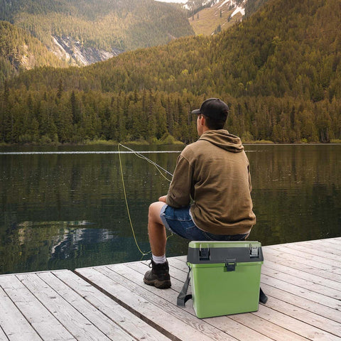 Fishing Tackle Box with Padded Seat & Straps, Fishing Lure Tackle Box, Fishing Bucket Tackle Storage Trays, Organizer Case Boxes Containers, for Vest Casting Fly Fishing - Green/Black