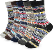 Thermal Winter Women Socks 5 Pairs Wool Warm Knitting Ladies Socks Vintage Style Soft Cotton Thick Woman Bed Sock Multicoloured for Home Office School Hiking, Ideal Christmas Gifts for Women