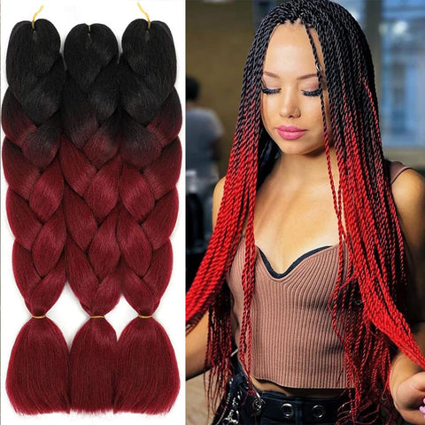 3 Tones Braiding Hair Extension 3 Pcs 24 Inch Ombre Braiding Hair Pretty Quality Synthetic Braid Hair Extensions Box Braids Hair for Women（Blue-Purple-Pink)