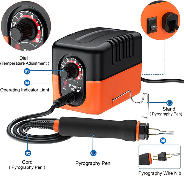 Pyrography Pen with Transformer,  23W Wood Burning Kit, Adjustable Temperature 250-600℃, 8Pcs Plug-In Pyrography Nibs, Fast Heating Wood Burning Tool for DIY Engraving Craft（Uk Plug)