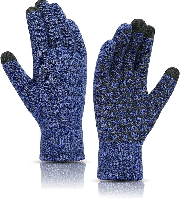 Winter Warm Gloves, Touchscreen Knitted Gloves, anti Slip Thermal Windproof Driving Running Cycling Gloves for Men Women