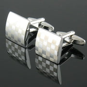 Mens Silver Square Checkerboard Cufflinks