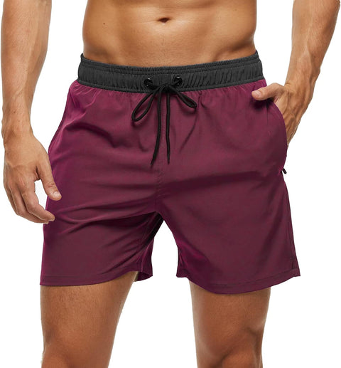 Men'S Swim Trunks Mens Board Shorts with Zipper Pockets Surfing Stretchy Beach Shorts Breathable Mesh Lining Quick Dry