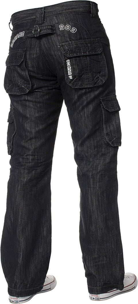 ENZO Mens Designer Cargo Combat Jeans Denim Pants All Waist Sizes