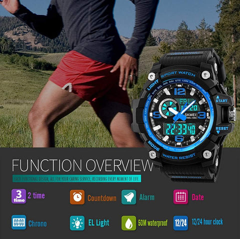 Mens Wrist Watch, 5 ATM Waterproof Digital Military Watches with Countdown/Timer/Alarm for Men, Shock Resistant LED Analogue Running Man Sports Wrist Watch - Blue