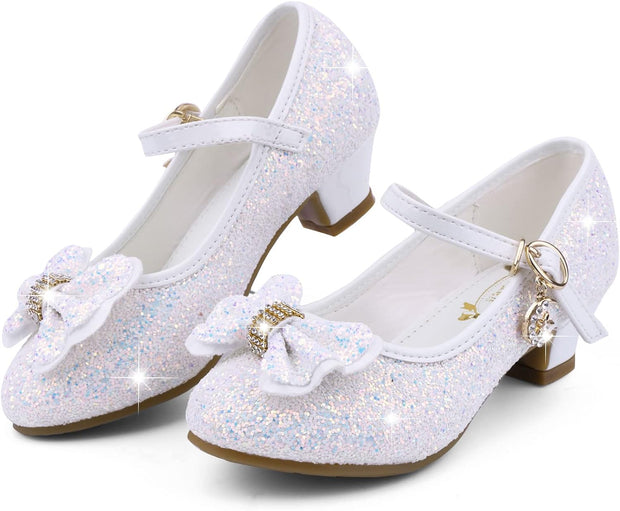 Girl Sandals Glitter Princess Shoes Sequin Party Shoes Bling Bowknot High Heels Wedding Birthday Dress Shoes Comfort Bright Diamond Cosplay Dance Shoes for Little Girls Pink Silver Blue Purple White