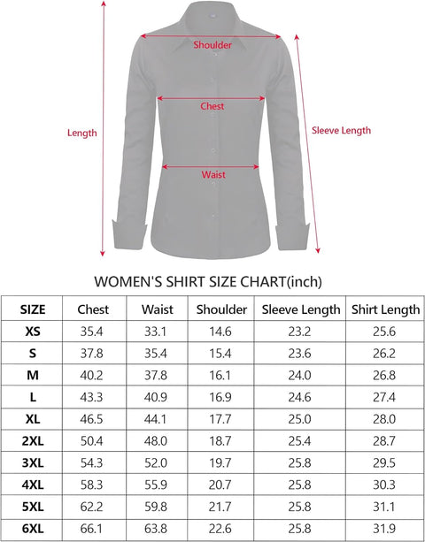 Women'S Long Sleeve Plain Dress Shirt Fitted Stretch Executive Shirt Blouse with Single Cuff