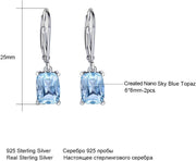 Genuine 925 Sterling Silver Sky Blue Topaz Drop Earrings Elegant Gemstone Wedding Engagement Jewelry for Women Gifts