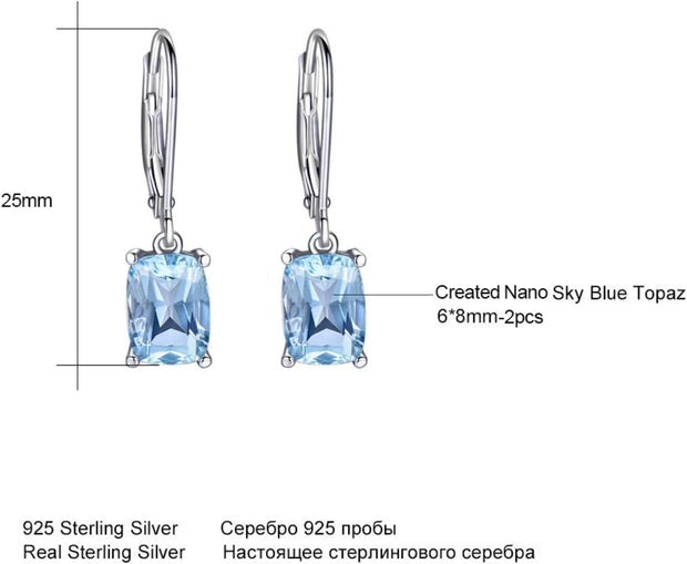 Genuine 925 Sterling Silver Sky Blue Topaz Drop Earrings Elegant Gemstone Wedding Engagement Jewelry for Women Gifts