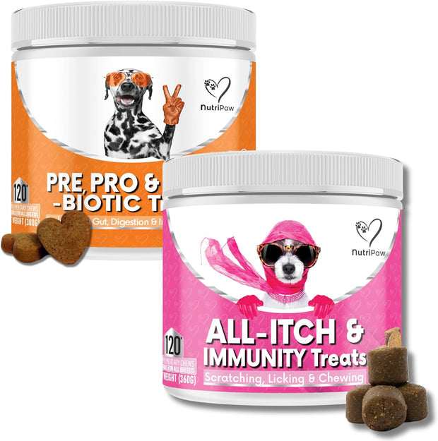 All-Itch Immunity Treats for Dogs - Soothe Itchy Paws, Eyes, Ears, Skin - Stop Itching, Licking, Scratching - Good for Small, Medium & Large Dogs - Supports Seasonal Itching - Twin Value Pack