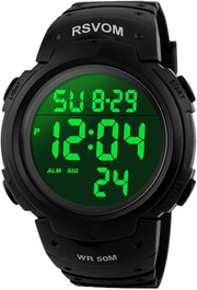 Mens Digital Watches, 5 ATM Waterproof Sport Watch with Alarm/Stopwatch Black Big Face Running Military Wrist Watch with LED Backlight for Men by