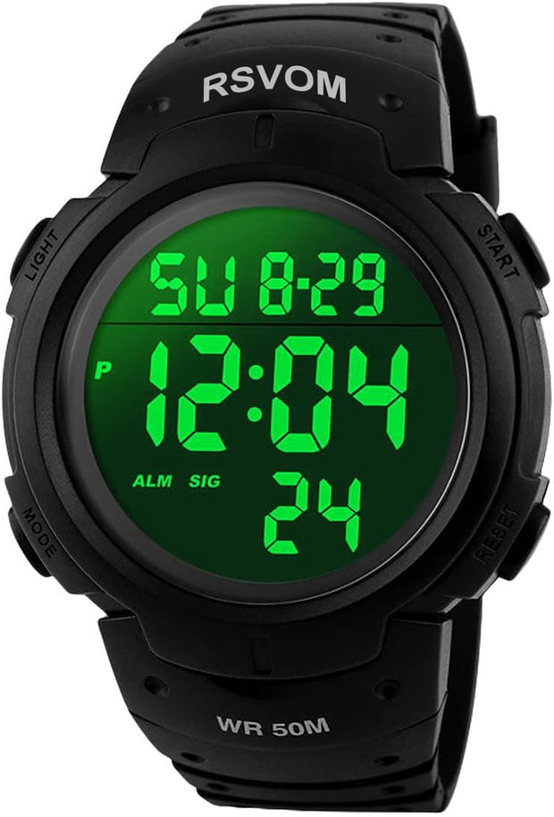 Mens Digital Watches, 5 ATM Waterproof Sport Watch with Alarm/Stopwatch Black Big Face Running Military Wrist Watch with LED Backlight for Men by