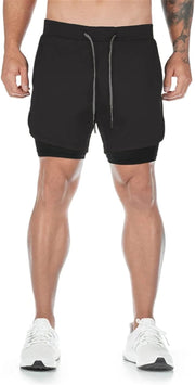 Mens Running Gym 2 in 1 Sports Shorts Breathable Outdoor Workout Training Shorts with Pockets