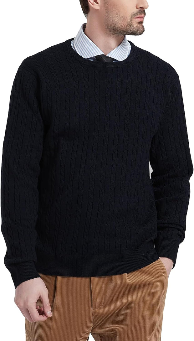 Men'S Wool Blend Jumper Sweater Crewneck Cable-Knit Pullover Sweater