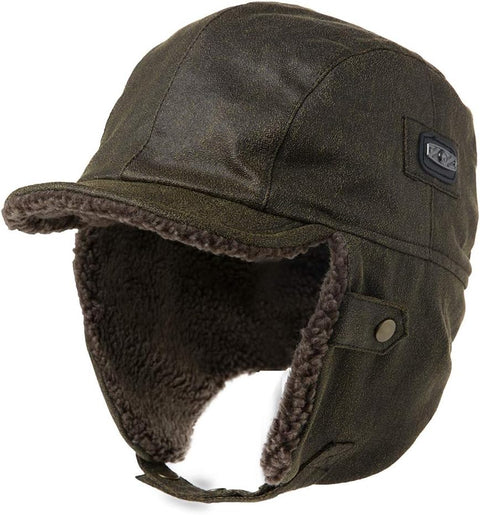 Unisex Winter Aviator Pilot Cap Earflap Hunting Trapper Hat Ski Snow Hats Waterproof Faux Leather/Waxed Cotton