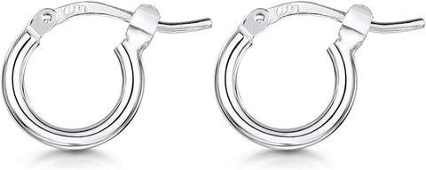 ® 925 Sterling Silver Fine Circle Hinged Hoops - round Creole Sleeper Earrings Diameter Size: 7 10 15 20 25 35 45 55 Mm