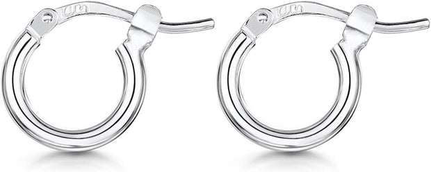 ® 925 Sterling Silver Fine Circle Hinged Hoops - round Creole Sleeper Earrings Diameter Size: 7 10 15 20 25 35 45 55 Mm