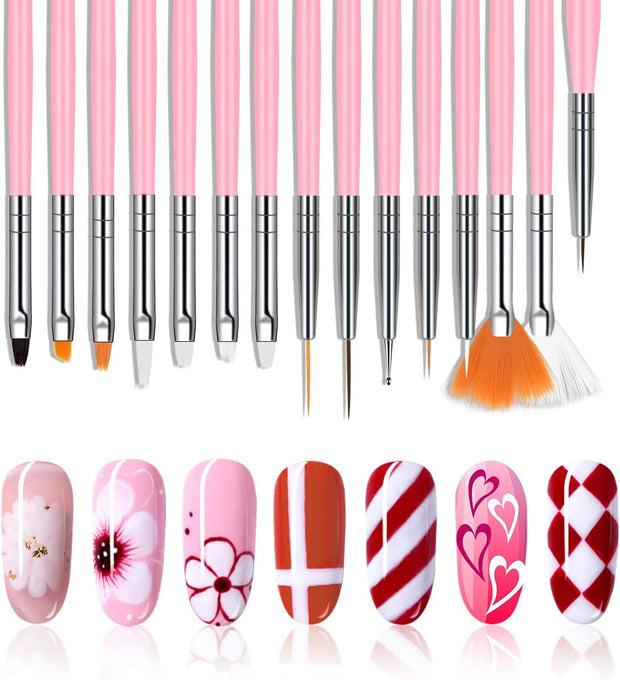 Nail Art Brushes Set, 15Pcs Acrylic Nail Brush Painting Pen and 5Pcs Nail Dotting Tools, Nail Pen Designer Nail Art Painting Kit for Diy & Professional Use