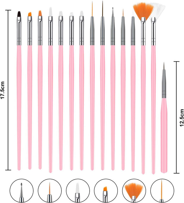 Nail Art Brushes Set, 15Pcs Acrylic Nail Brush Painting Pen and 5Pcs Nail Dotting Tools, Nail Pen Designer Nail Art Painting Kit for Diy & Professional Use