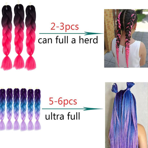 3 Tones Braiding Hair Extension 3 Pcs 24 Inch Ombre Braiding Hair Pretty Quality Synthetic Braid Hair Extensions Box Braids Hair for Women（Blue-Purple-Pink)