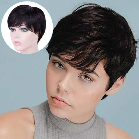 Black Bob Wigs for Women Ladies Wigs Brazilian Human Hair with Fringe Bangs Short Bob Wigs Human Hair Daily Use Cosplay Costume (Natural Black 10 Inch 150% Density)