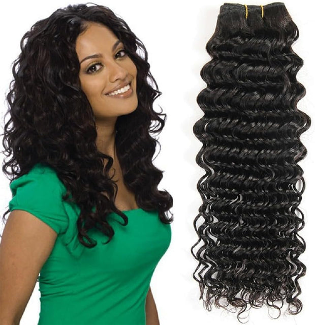 Deep Wave Human Hair Bundles Brazilian Virgin Hair Deep Curly Bundles Single Weave Bundles Human Hair Natural Black Color Can Be Dyed 1 Bundle 100G 16 Inch