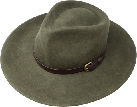 Premium Lewis - Wide Brim Fedora Hat - 100% Wool Felt - Water Resistant - Leather Band