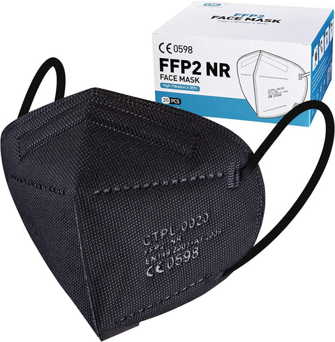 20Pcs FFP2 Face Mask Black CE Certified KN95 Mask Filtration Rate ≥95% 5-Layer Protective FFP2 Masks Individually Packaged Face Mask High Filter Respirator Mask for Daily Prevention and Protection