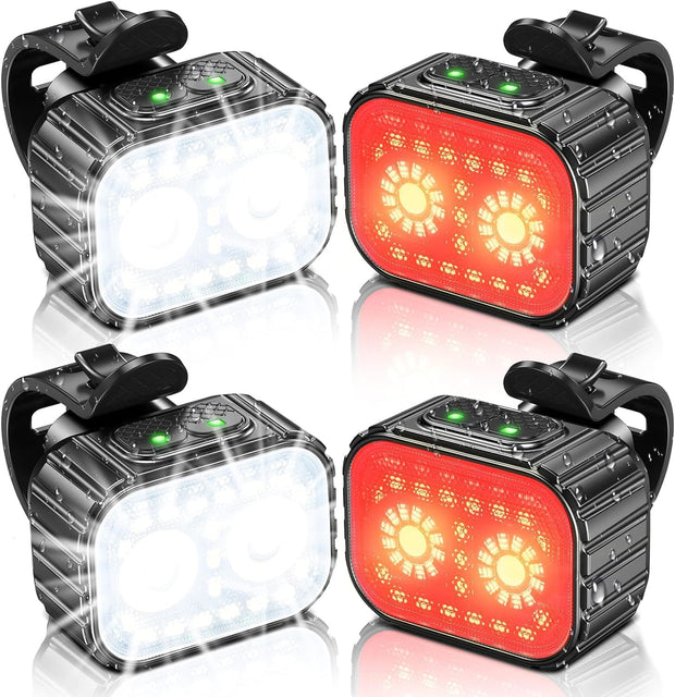 Bike Lights Front and Back, Super Bright Bicycle Lights USB Rechargeable, IPX6 Waterproof Bike Light Set for Night Riding/Camping/Backpack, 8+12 Lighting Modes, Longer Battery Life