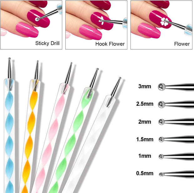 Nail Art Brushes Set, 15Pcs Acrylic Nail Brush Painting Pen and 5Pcs Nail Dotting Tools, Nail Pen Designer Nail Art Painting Kit for Diy & Professional Use