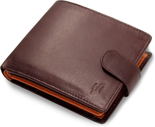 Mens RFID Blocking Compact Real Leather Coin Pocket Billfold Wallet Id Card Holder 1075 Brown Tan