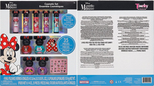 Disney Minnie Mouse -  Sparkly Cosmetic Makeup Set with Lip Balm Nail Accessories -35 Pcs|Perfect for Parties Sleepovers Makeovers|Birthday Gift for Girls above 3 Yrs